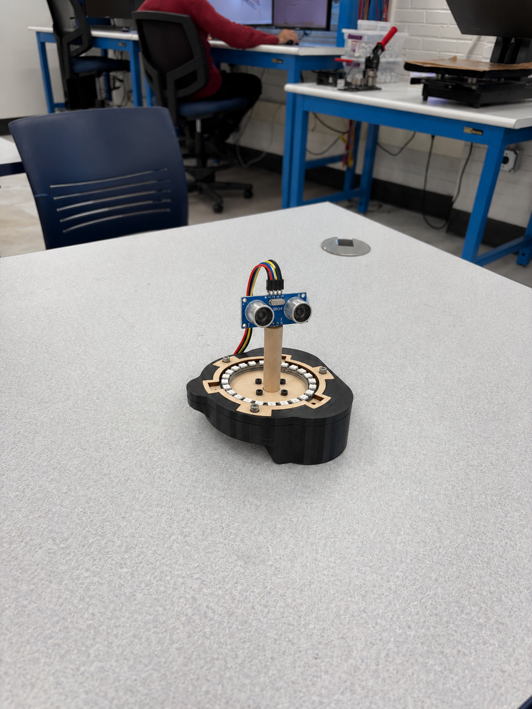 Michael’s custom ultrasonic room scanner with rotating sensor and handmade enclosure
